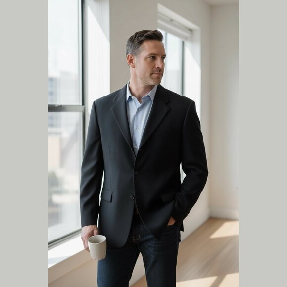 Ultimo Uomo Cashmere Blazer 48R Black Twill Classic Fit Sport Coat Made Canada